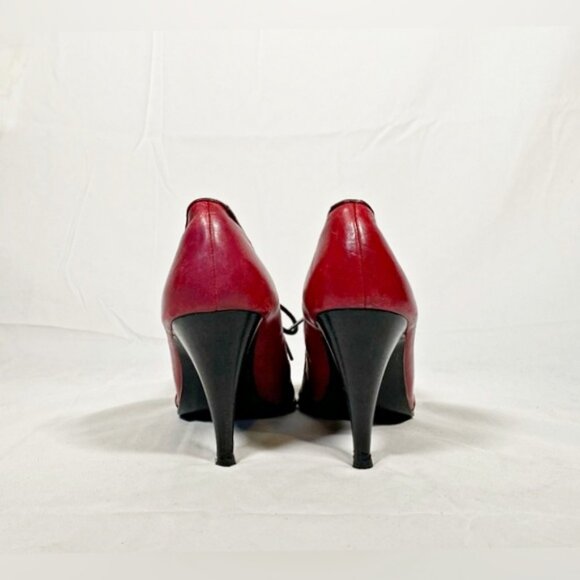 Vintage Burgundy Leather Lace Up Witchy Oxford Spike Heel Shoes~10~ - Picture 5 of 7